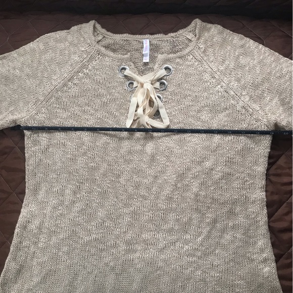 Xhilaration Knit Sweater - Large. Never Worn. Beige color with laced tie. - Picture 6 of 11